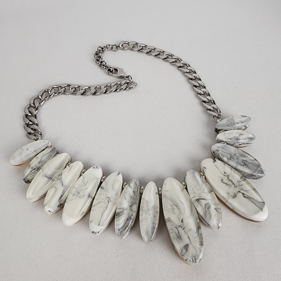 Grey & Brown Faux Stone Resin Reversible Statement Necklace