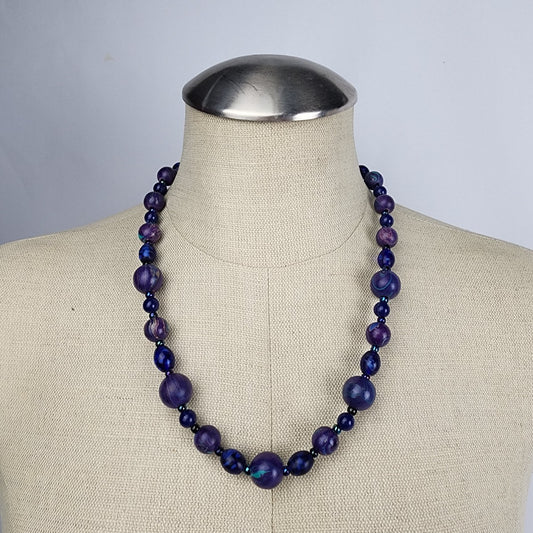 Purple Swirl Painted Wood Beaded Necklace