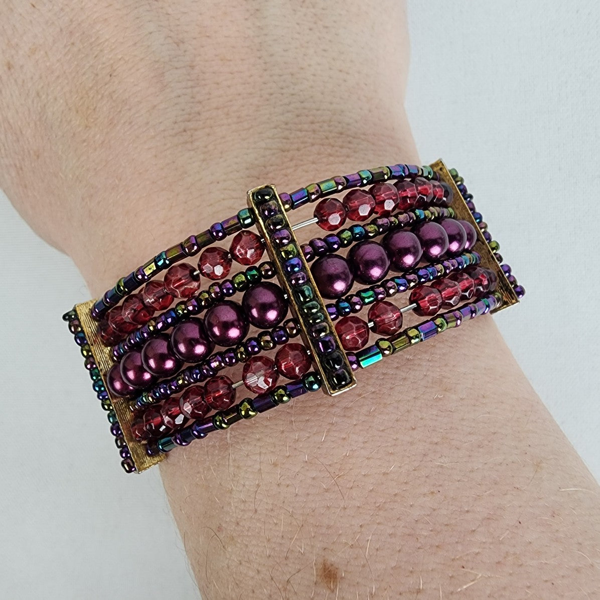 Pink Stacked Beaded Cuff Bracelet