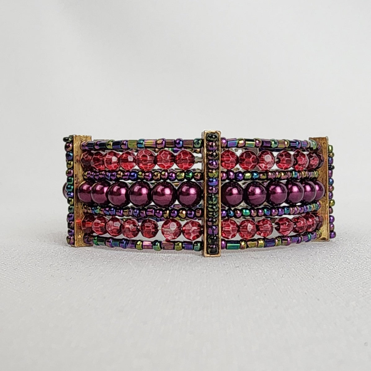 Pink Stacked Beaded Cuff Bracelet