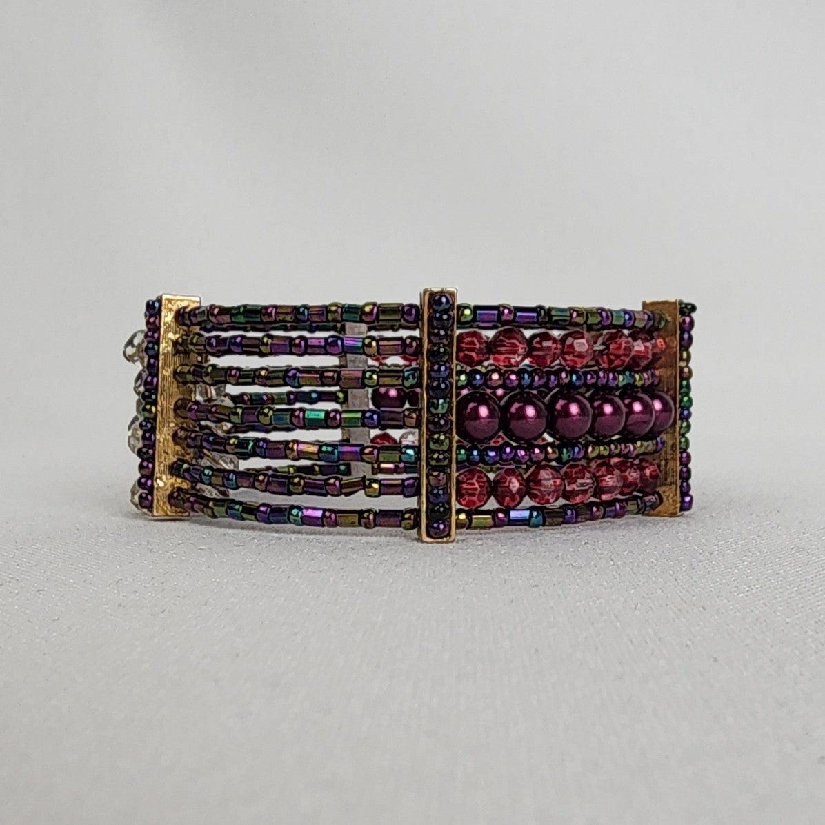 Pink Stacked Beaded Cuff Bracelet