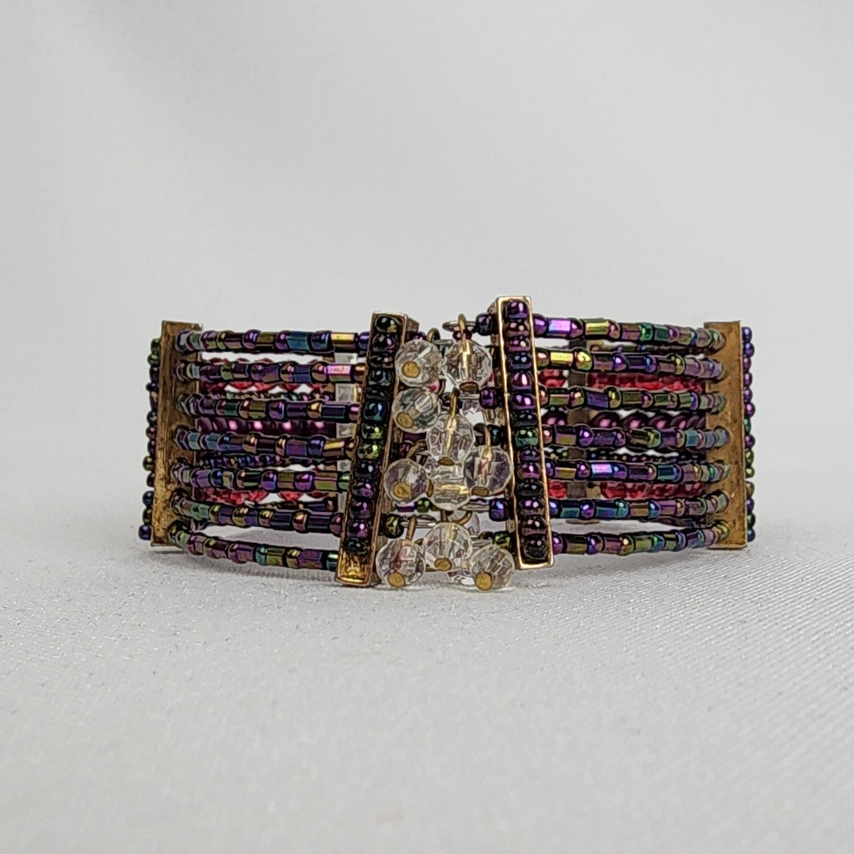 Pink Stacked Beaded Cuff Bracelet