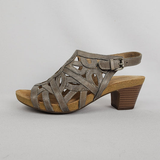 Josef Seibel Grey Leather Sling Back Sandals Size 6