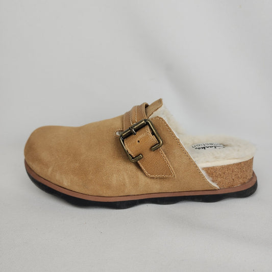 Clarks Collection Brown Suede Sherpa Lined Slide Mule Shoes Size 6.5