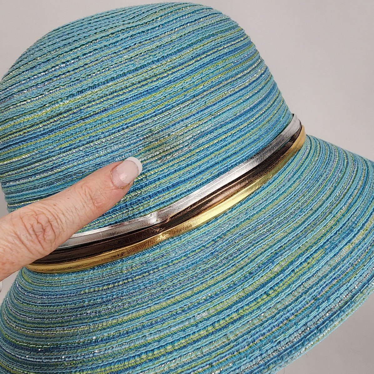 Bellezza Blue & Gold Woven Sun Hat