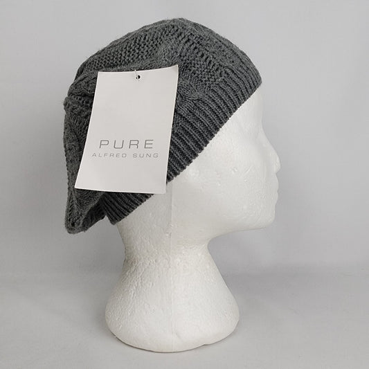 Pure Alfred Sung Grey Cable Knit Beret Hat