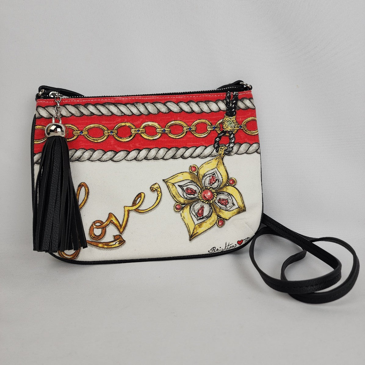 Brighton White Chain Print Crossbody Purse