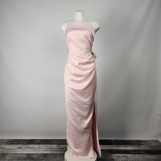 Unique Vintage Women's Barbie Pink Satin Strapless Enchanted Evening Gown Size 10-12