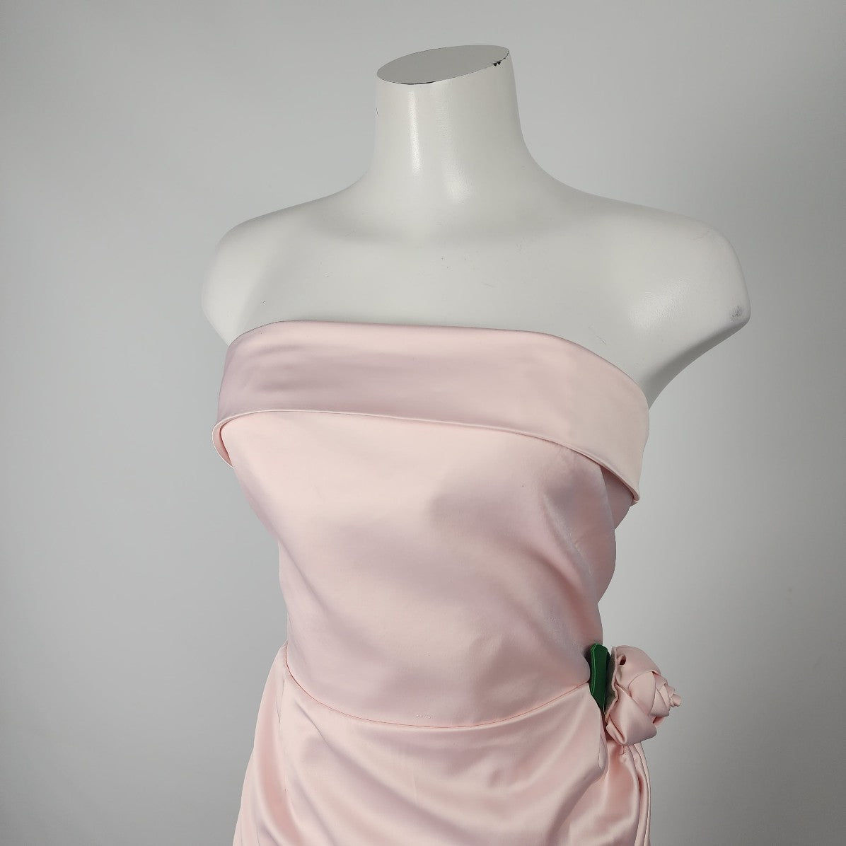 Unique Vintage Women's Barbie Pink Satin Strapless Enchanted Evening Gown Size 10-12