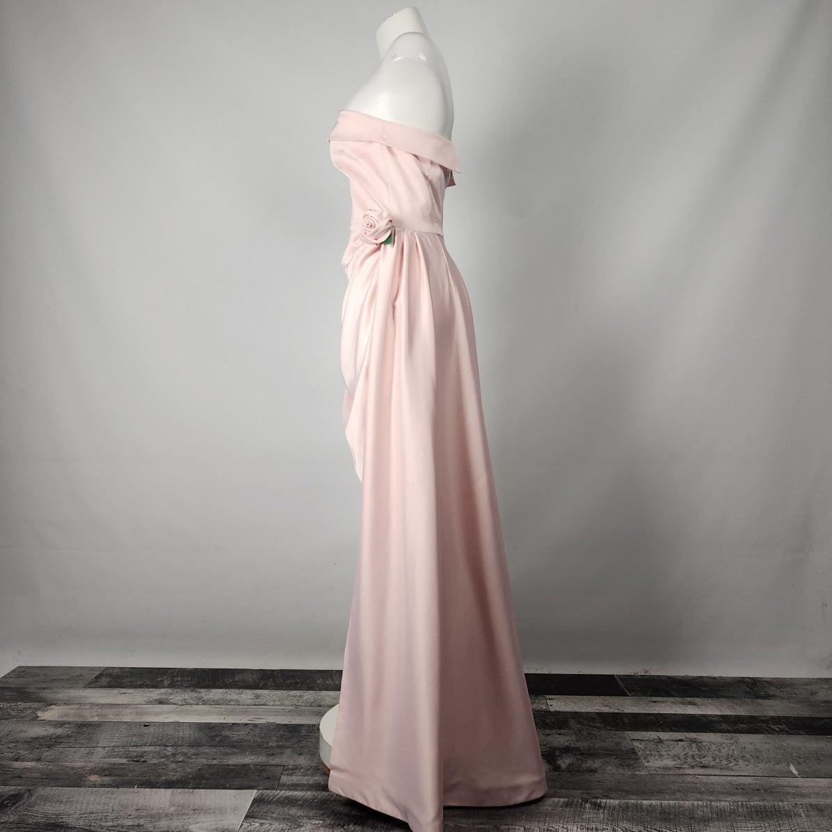 Unique Vintage Women's Barbie Pink Satin Strapless Enchanted Evening Gown Size 10-12