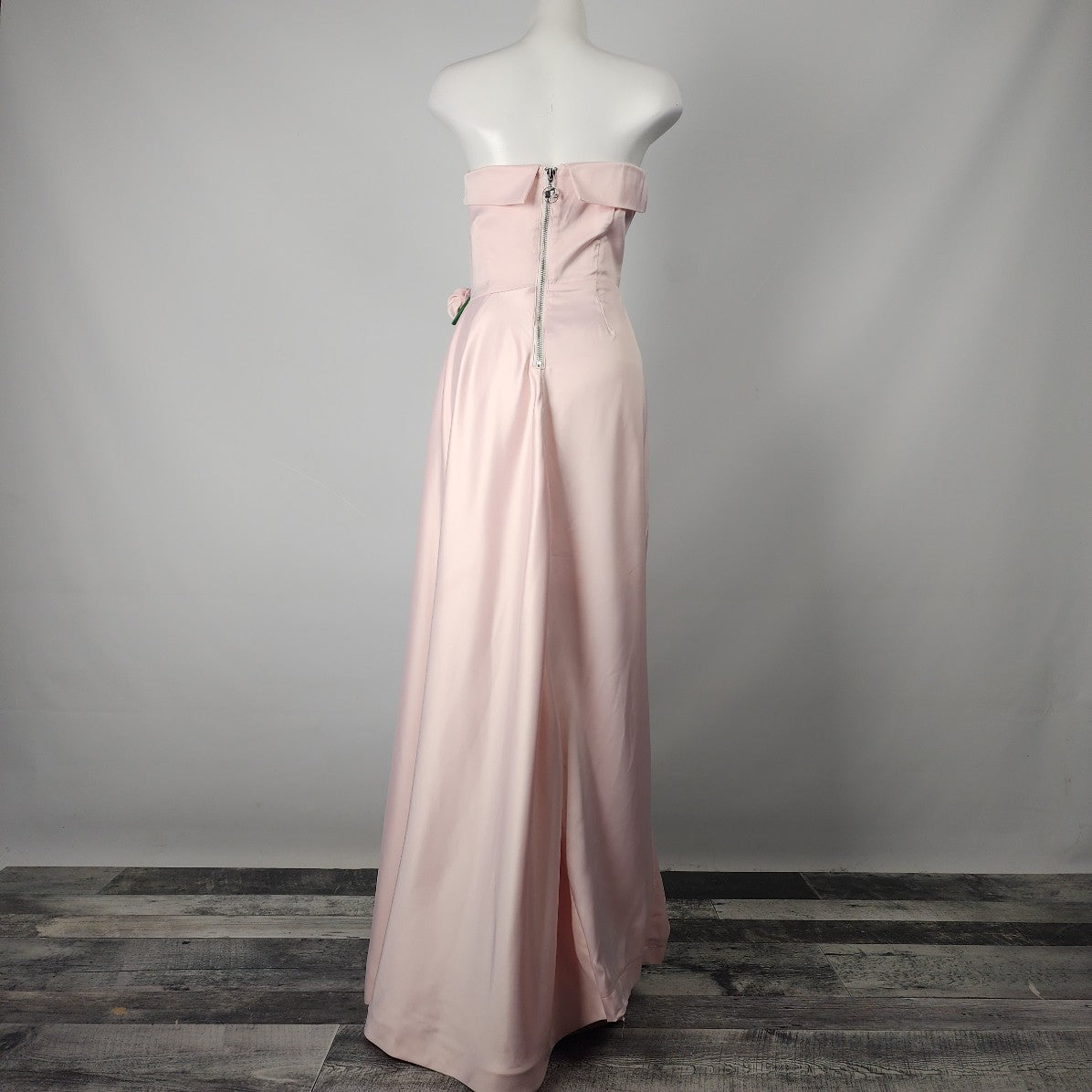 Unique Vintage Women's Barbie Pink Satin Strapless Enchanted Evening Gown Size 10-12