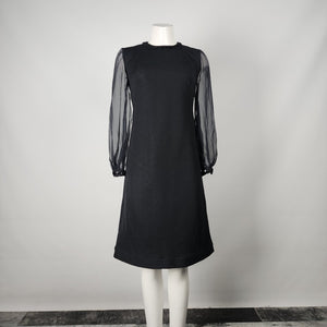 Vintage Black Sequined Detail Sheer Sleeves A Line Dress Size S