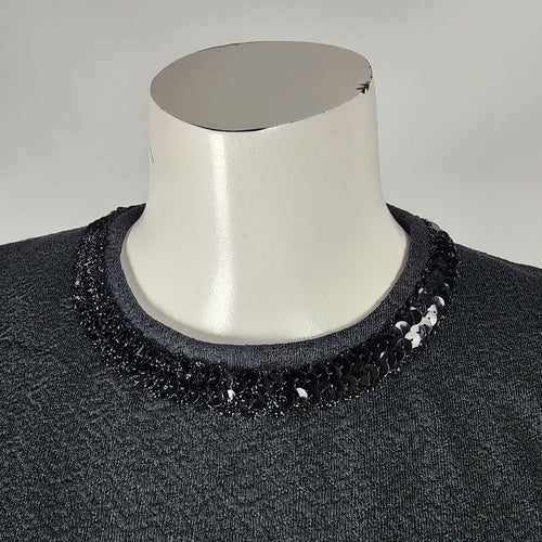 Vintage Black Sequined Detail Sheer Sleeves A Line Dress Size S
