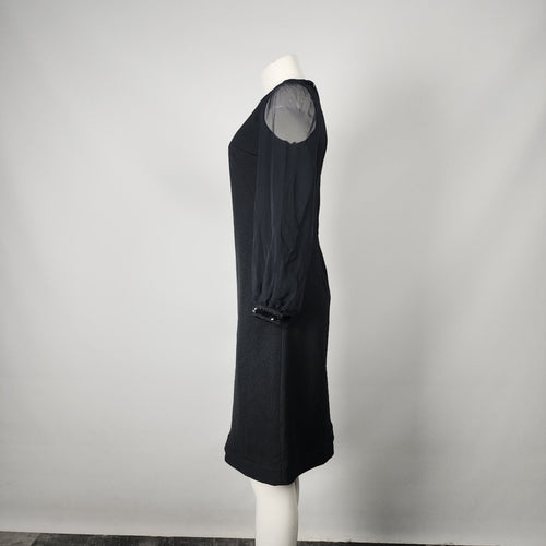 Vintage Black Sequined Detail Sheer Sleeves A Line Dress Size S