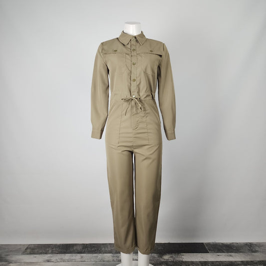 Fuyicheng Army Green Button Up Cropped Jumpsuit Size S