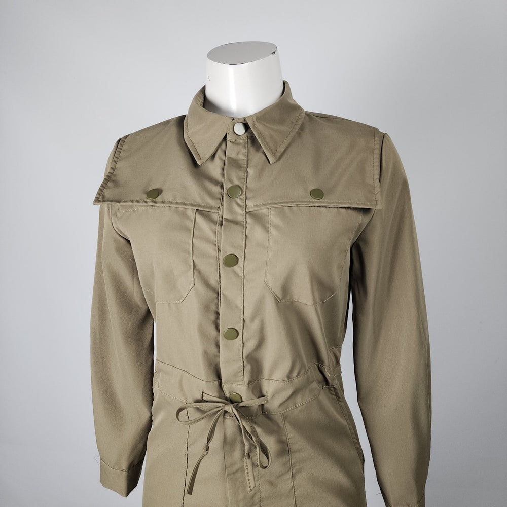 Fuyicheng Army Green Button Up Cropped Jumpsuit Size S