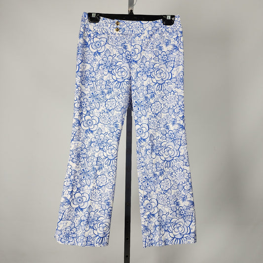 Lilly Pulitzer Blue Floral Cotton Cropped Pants Size S