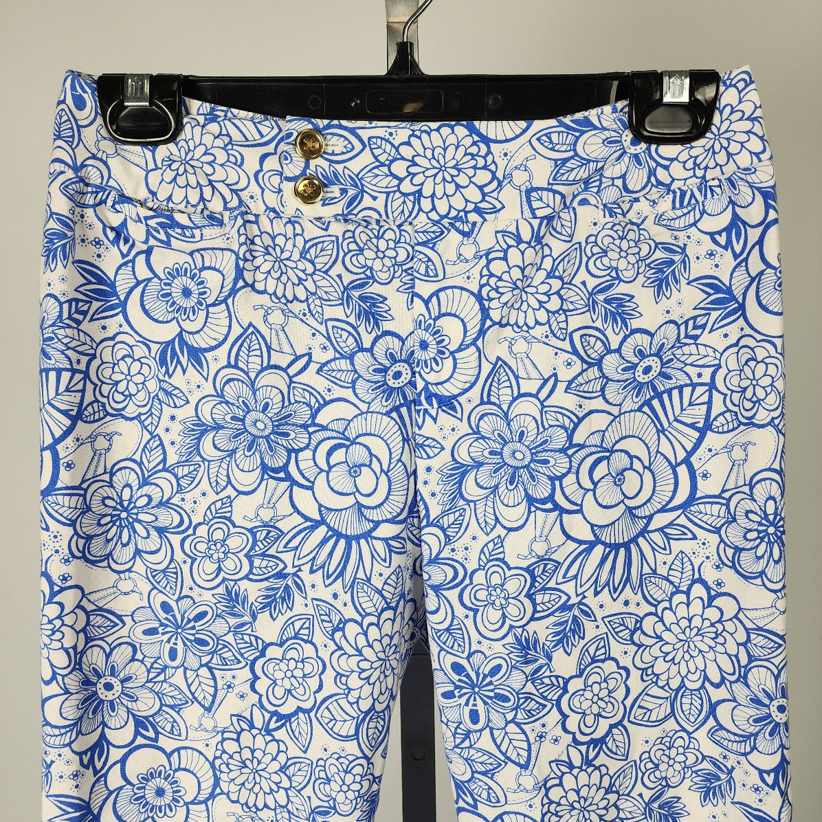 Lilly Pulitzer Blue Floral Cotton Cropped Pants Size S