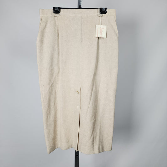 Vintage Leigh Morgan Cream Linen Midi Skirt Size 16