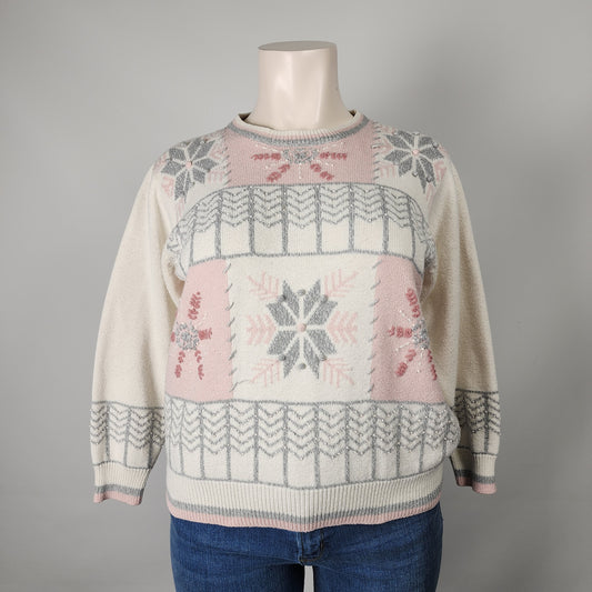 Vintage Tan Jay Pink Snowflake Sweater Size XL