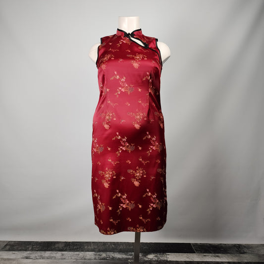 Vintage MXM Red Cheongsam Sleeveless Midi Dress Size 14