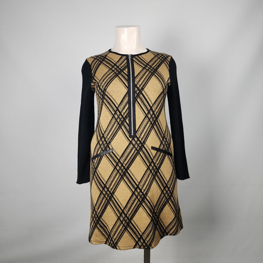 Lennie for Nina Leonard Brown Plaid Long Sleeve Dress Size XL