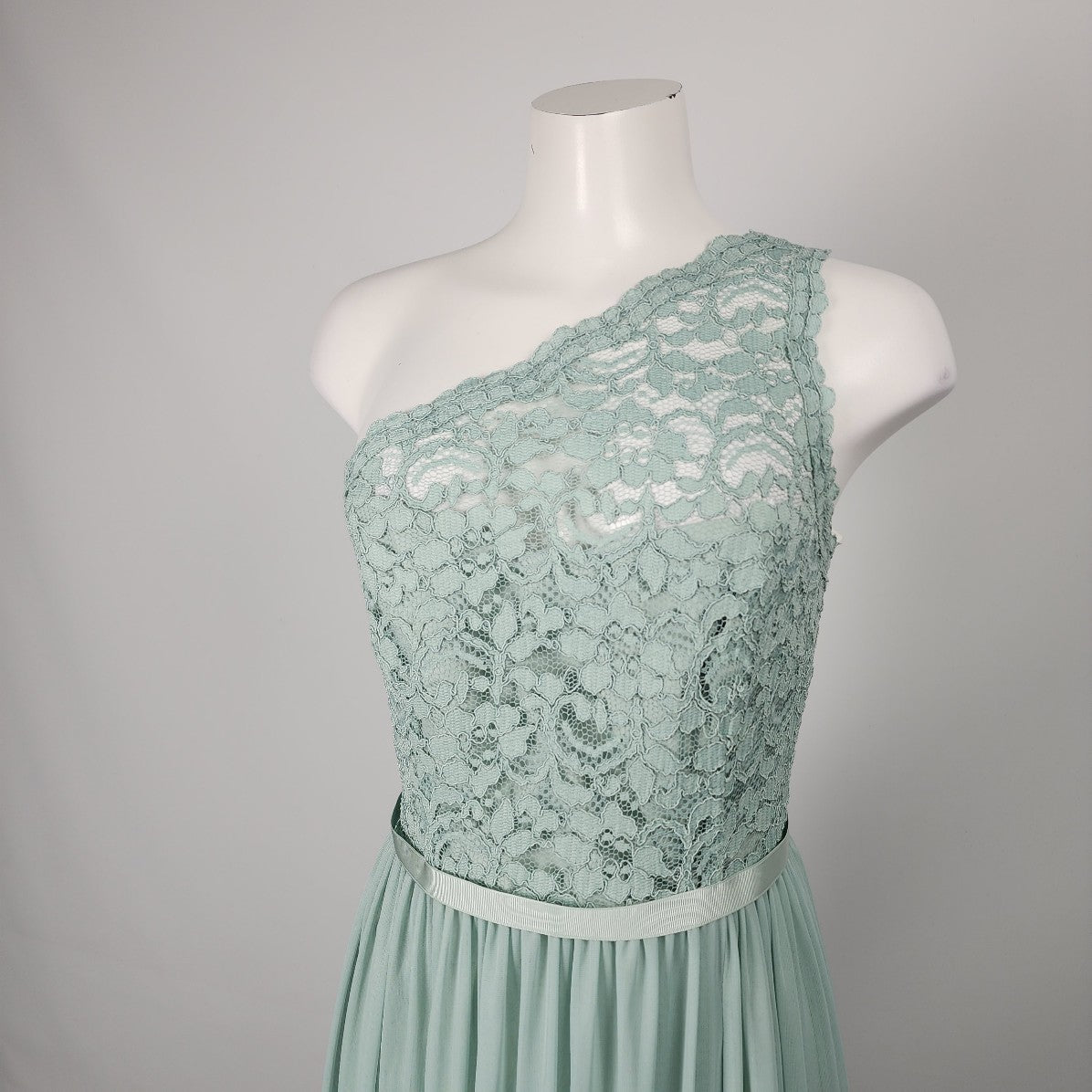 Celebrate Mint Green Lace One Shoulder Long Gown Size 12