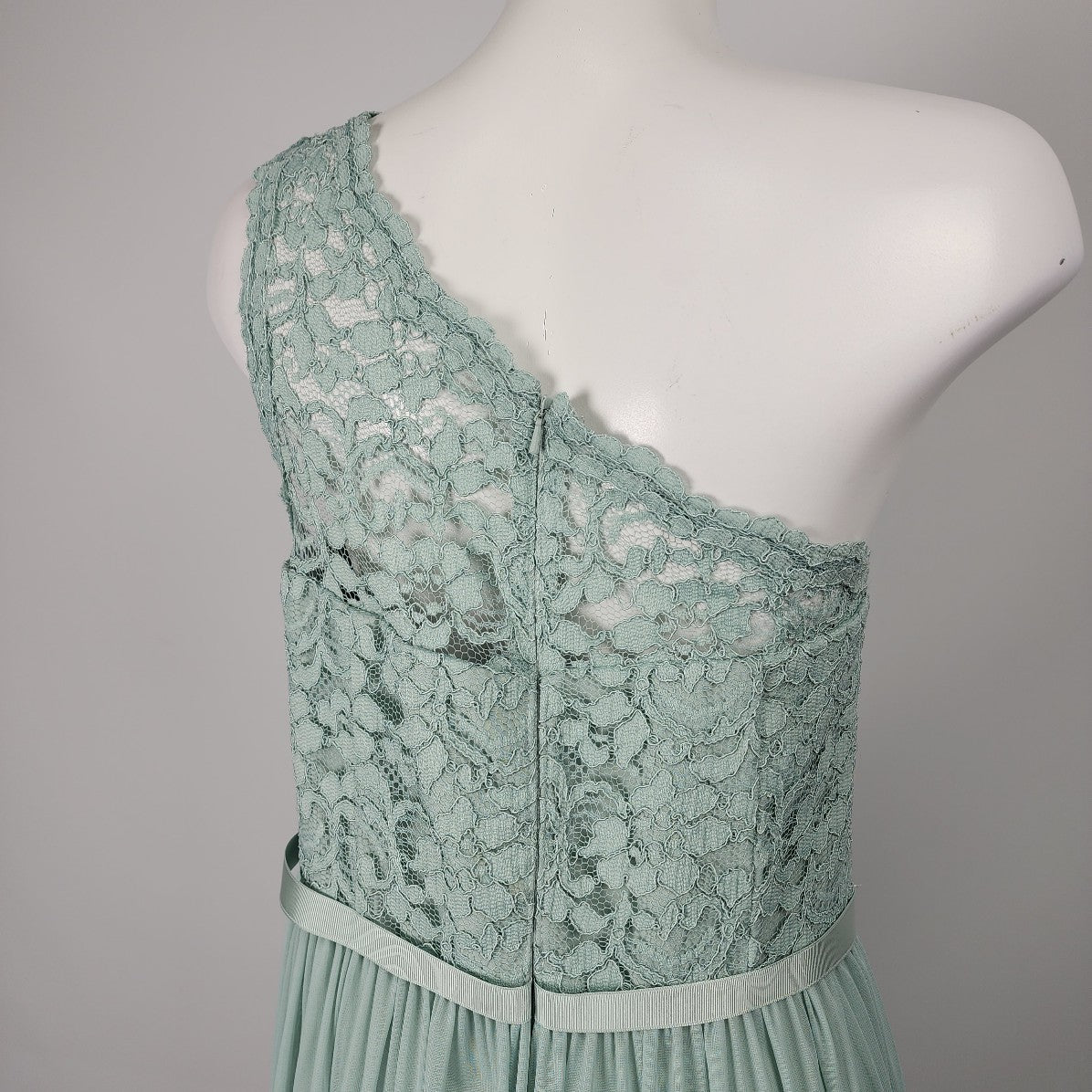 Celebrate Mint Green Lace One Shoulder Long Gown Size 12