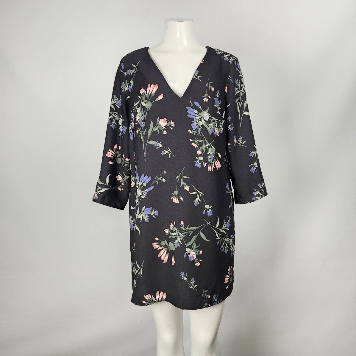 Dynamite Black Floral Mini Dress Size L