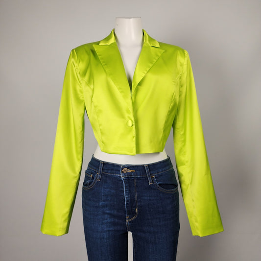 Nova Luxe Neon Green Satin Cropped Blazer Size M/L