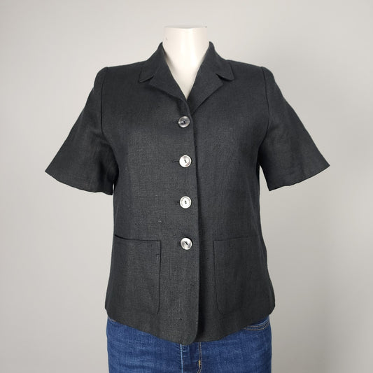 Harve Benard Black Linen Short Sleeve Blazer Jacket Size S