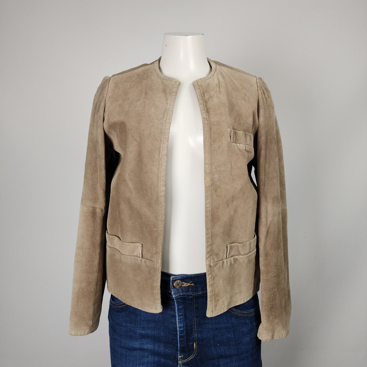 Vintage Talbots Taupe Leather Open Front Jacket Size S