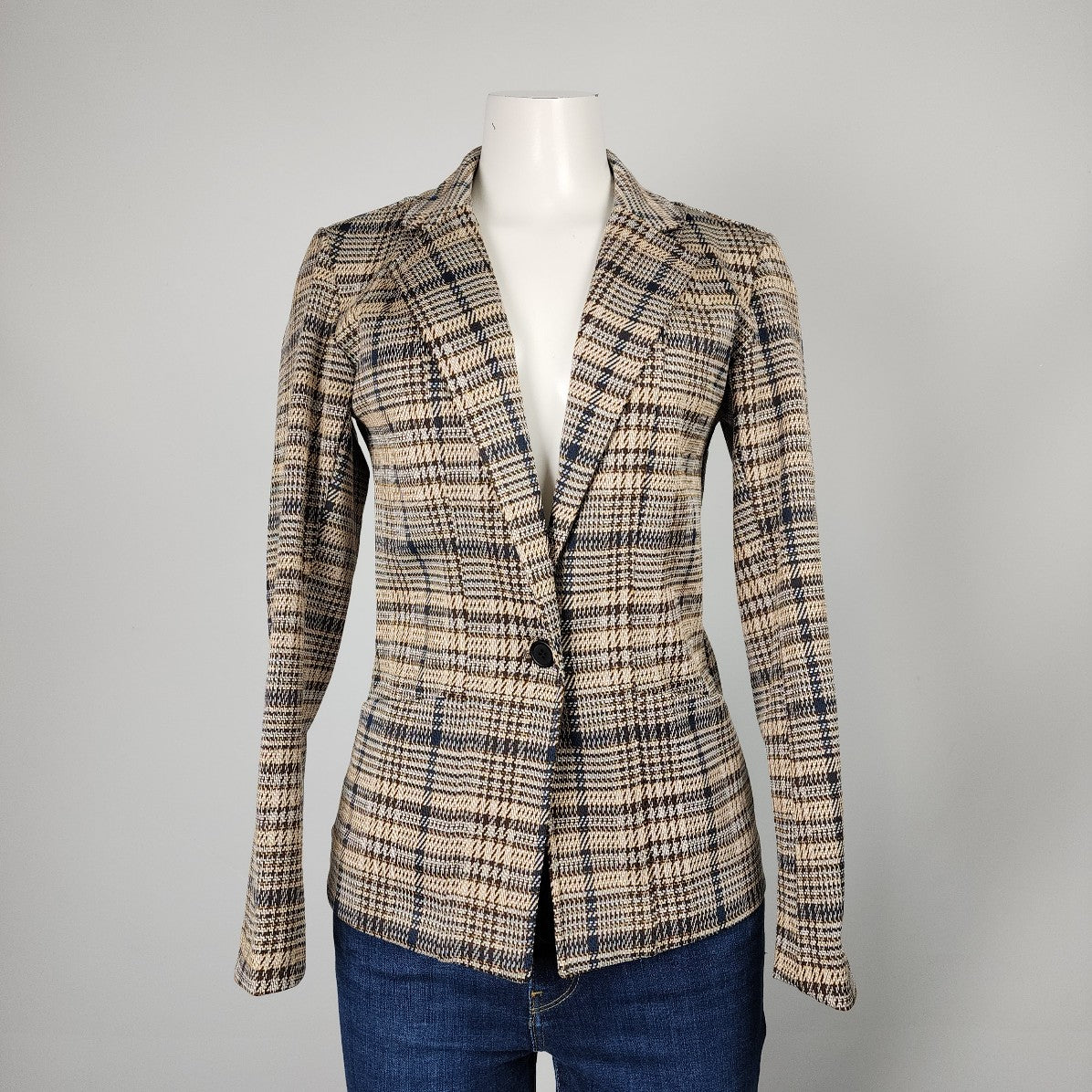 Cleo Brown Plaid Button Up Blazer Size XS