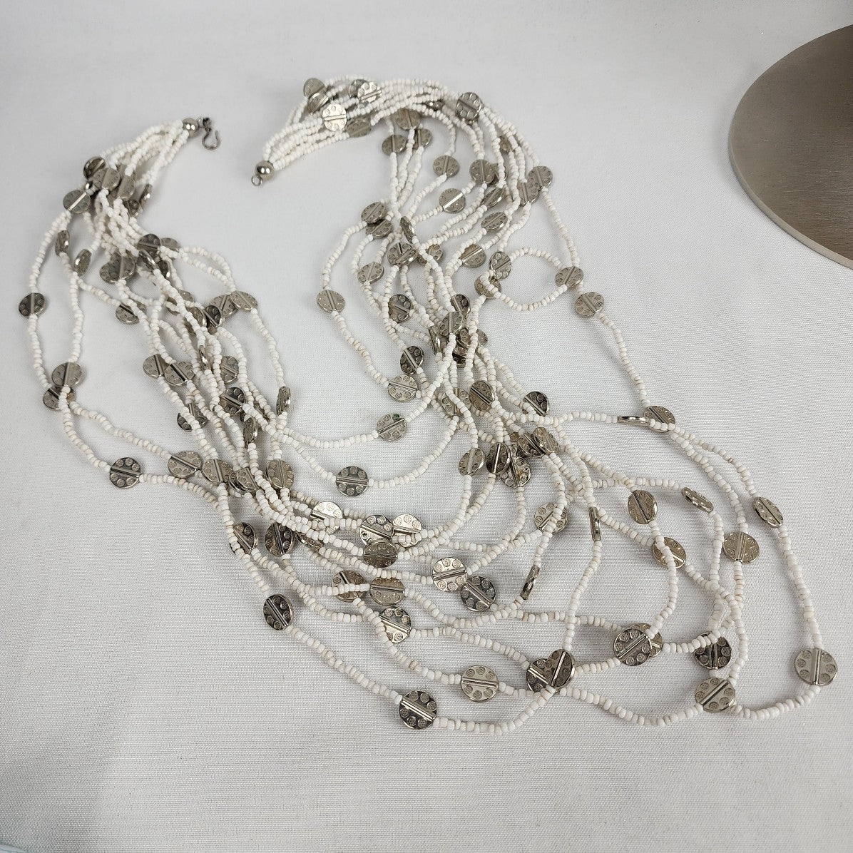 White & Silver Layered Statement Beaded Necklace