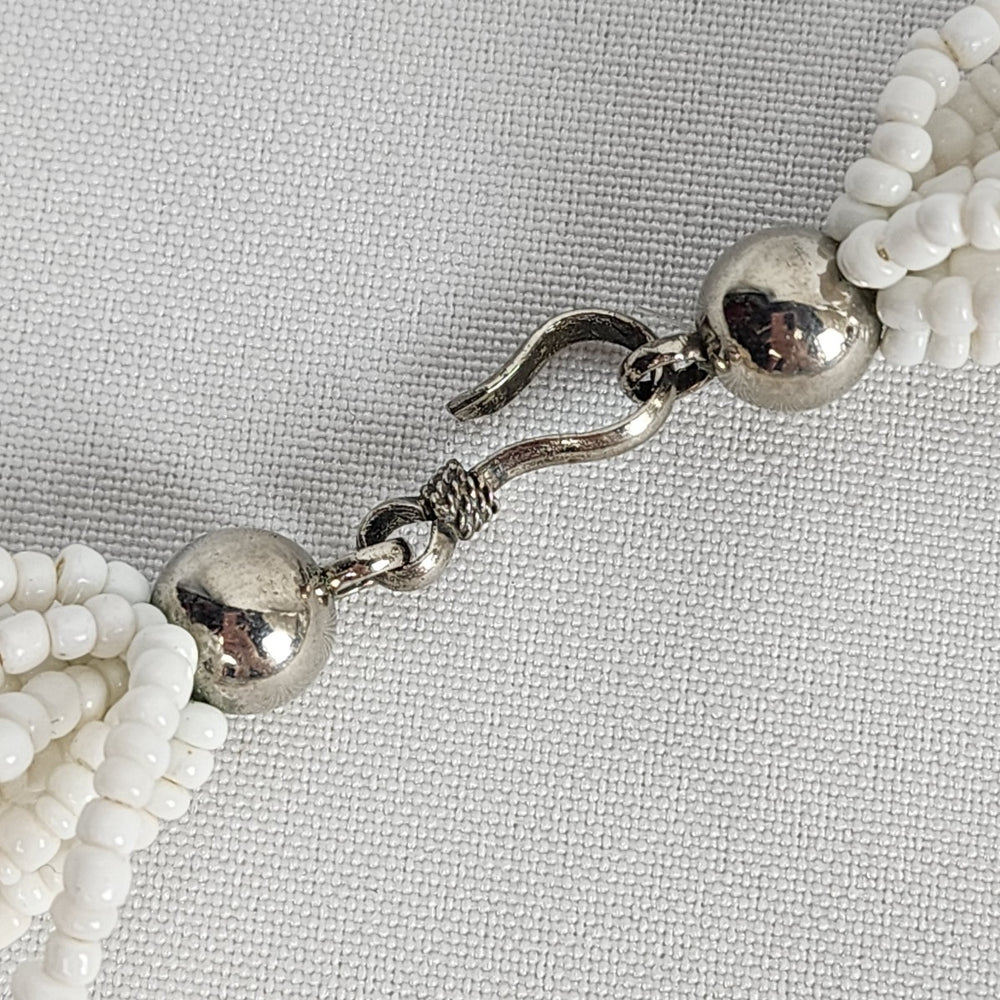 White & Silver Layered Statement Beaded Necklace