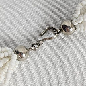 White & Silver Layered Statement Beaded Necklace