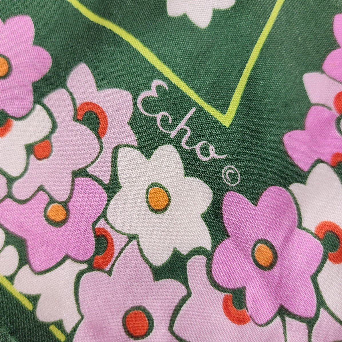 Vintage Echo Green & Pink Floral Square Scarf