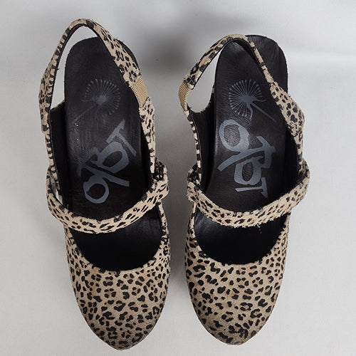 OTBT Animal Print Leather Calf Hair Wedge Heel Shoes Size 7.5