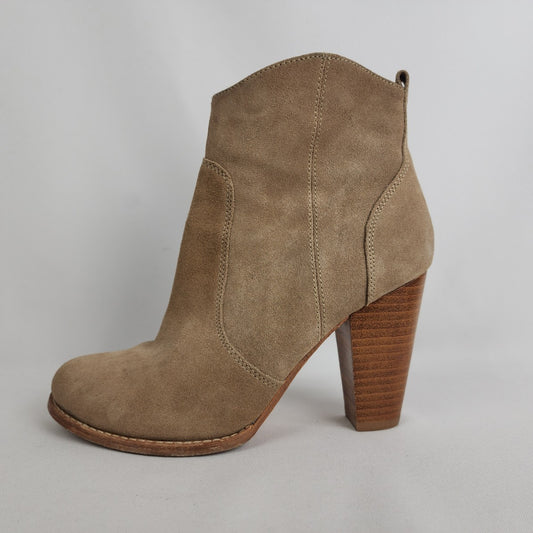 Joie Brown Suede Stacked Heel Ankle Boots Size 7.5