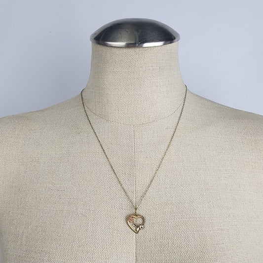 Vintage Gold Tone Floral Heart Pendant Necklace
