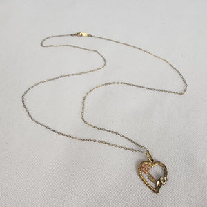 Vintage Gold Tone Floral Heart Pendant Necklace