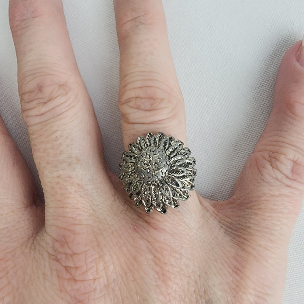Vintage Silver Flower Adjustable Ring