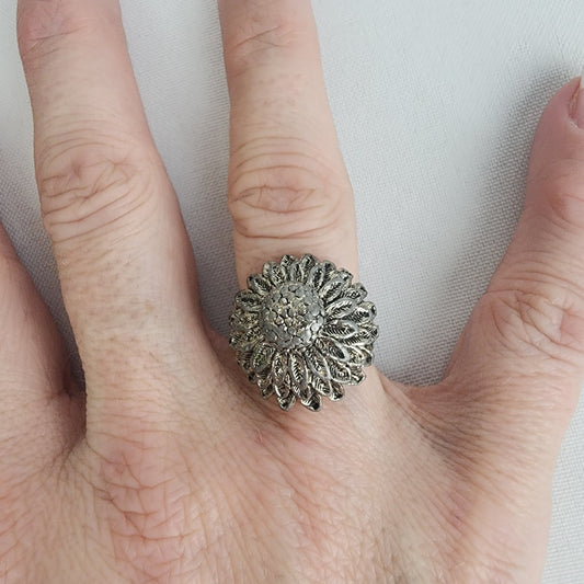 Vintage Silver Flower Adjustable Ring