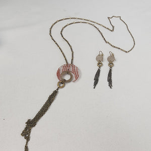 Color By Amber Red & Gold Long Necklace & Earring Set