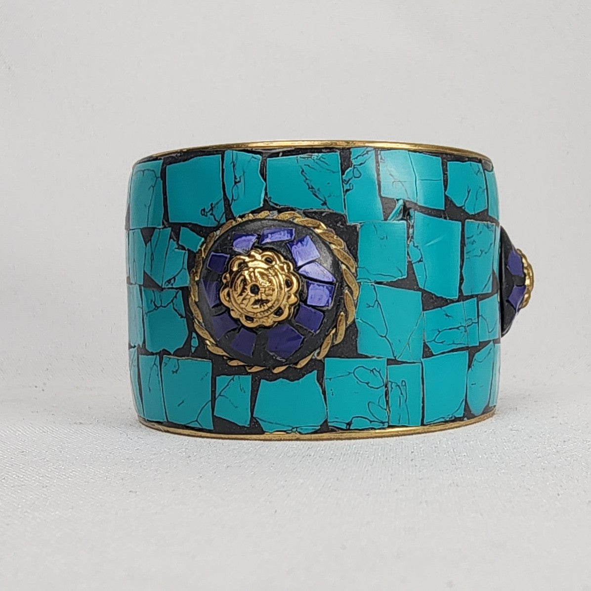 Teal Blue Mosaic Wide Bangle Bracelet