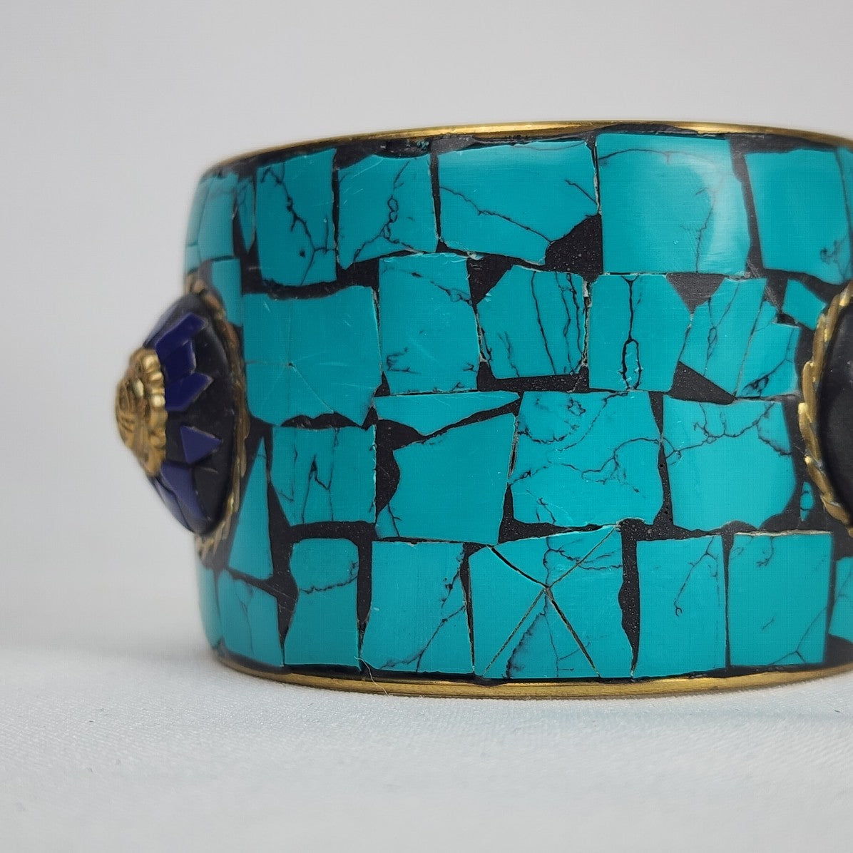 Teal Blue Mosaic Wide Bangle Bracelet