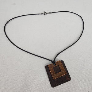 Hammered Copper Square Pendant Necklace 925 Clasp