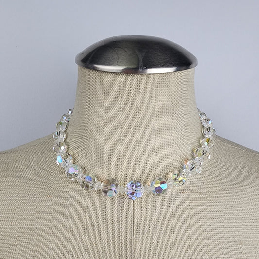 Vintage Aurora Borealis Glass Beaded Choker Necklace