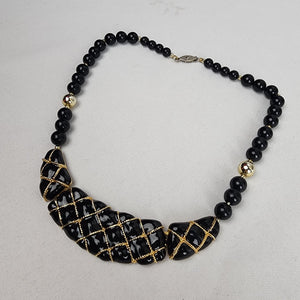 Vintage 80s Black & Gold Beaded Necklace