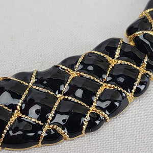 Vintage 80s Black & Gold Beaded Necklace